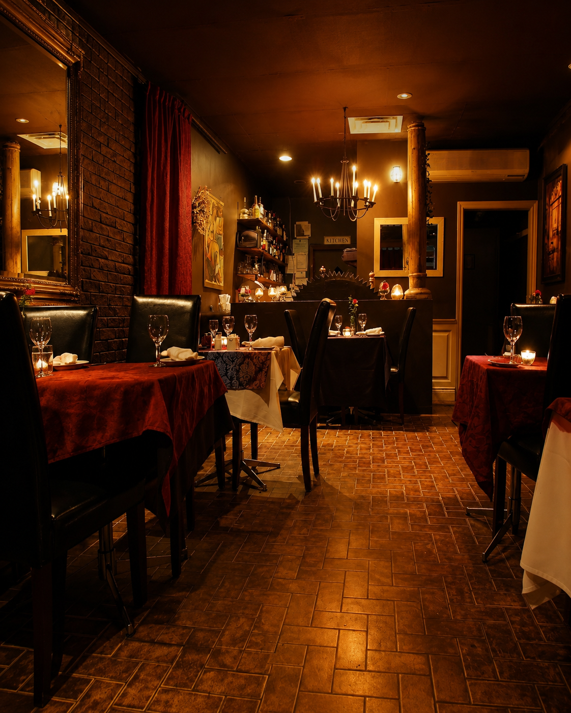 Warm candlelit dining room at La Spaghett